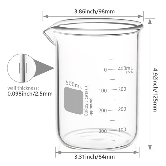 Heavy Duty 1000ML Glass Beaker White Double Scale Graduation, Borosilicate 3.3 Glass Lab Beaker, Low Form Griffin Glass Measuring Beaker, 1 Each (1000ML)