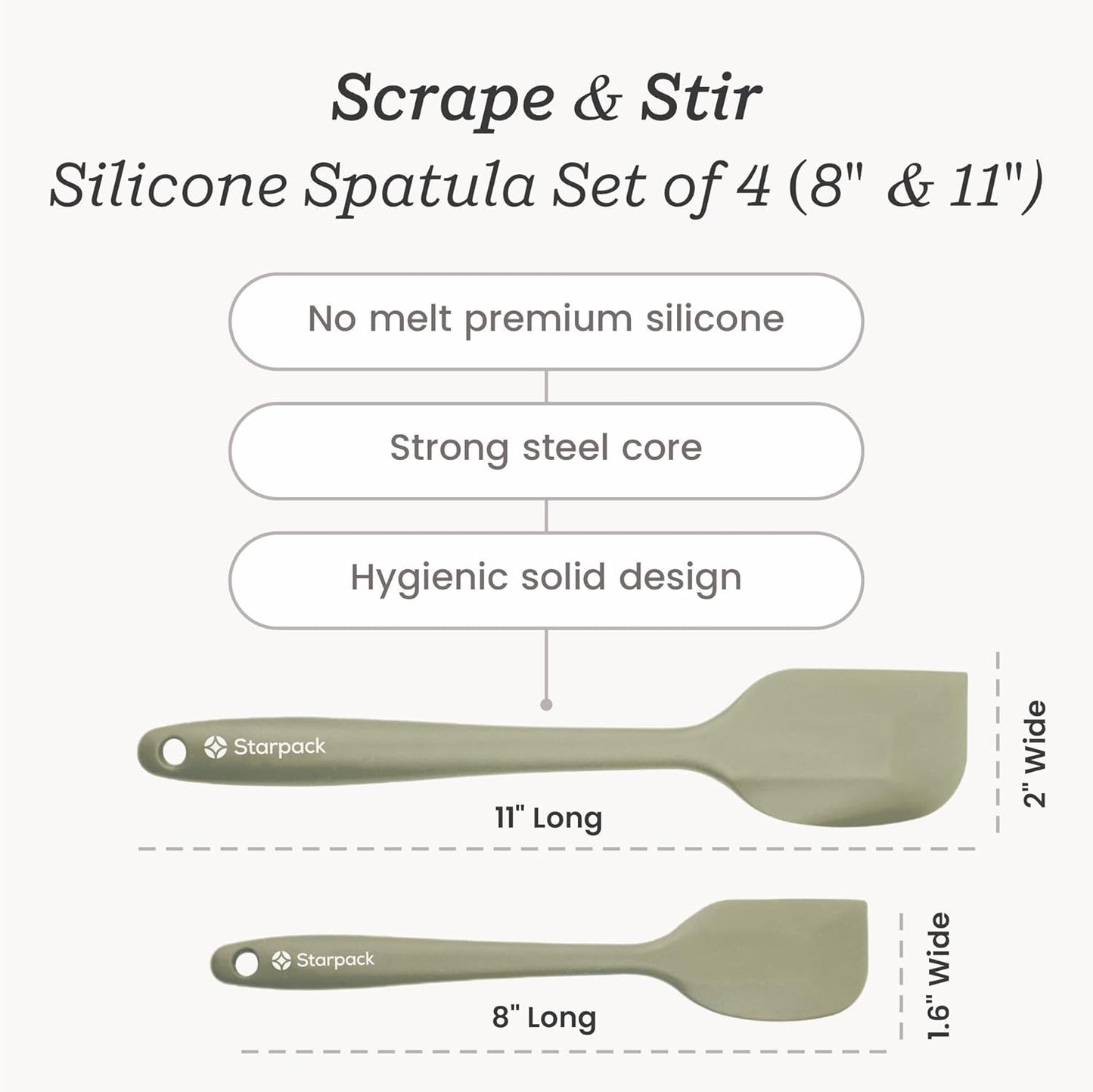 Starpack 'Scrape and Stir' Silicone Rubber Spatula Set (4-Piece) - LFGB Non Toxic, 600°F Heat Resistant, BPA-Free, One-Piece Kitchen Baking Spatulas - Dishwasher Safe for Nonstick Cookware Earthy Pink