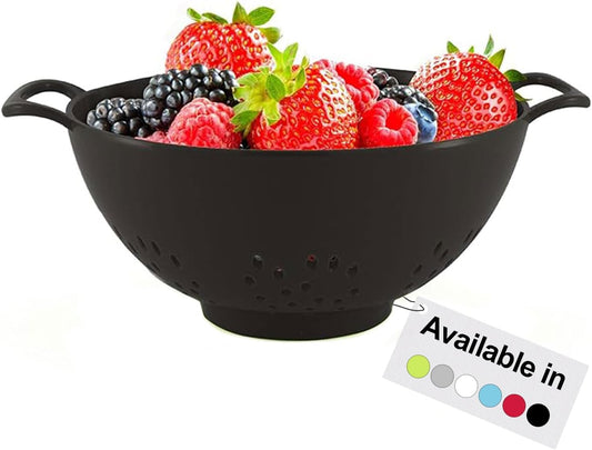 Meadow Lane 6-inch Small Colander, BPA-Free, Dishwasher Safe, Double Handles, Compact Food Strainer for Berries, Veggies and Pasta, 3-Cup Capacity, Smooth White
