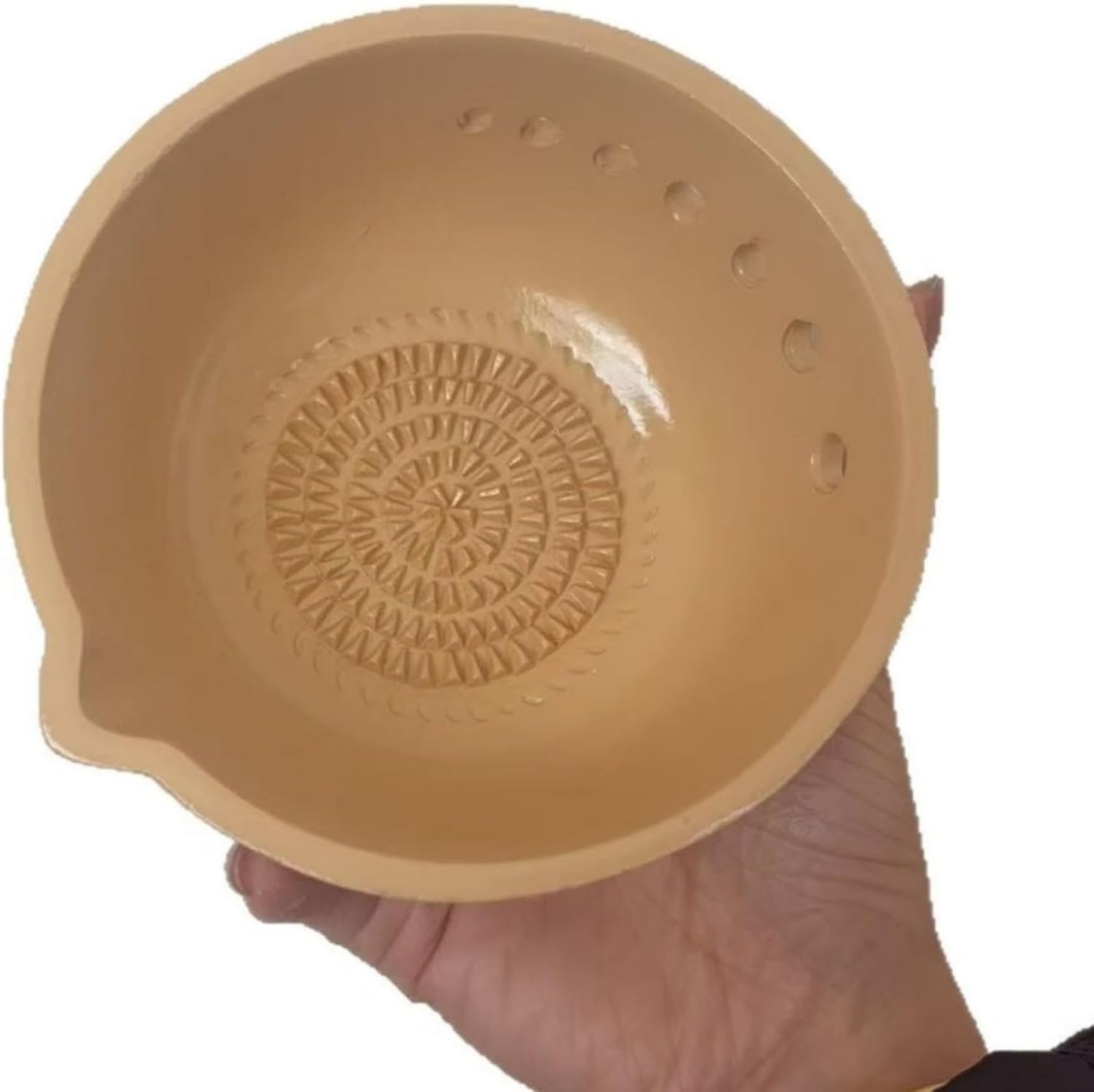 Garlic Grater Bowl 7-hole 2-in-1Kitchen Spanish Handheld Herb Stripper Ceramic Wasabi Cheese Spoon Ginger Spice Grinding Bowl Tool