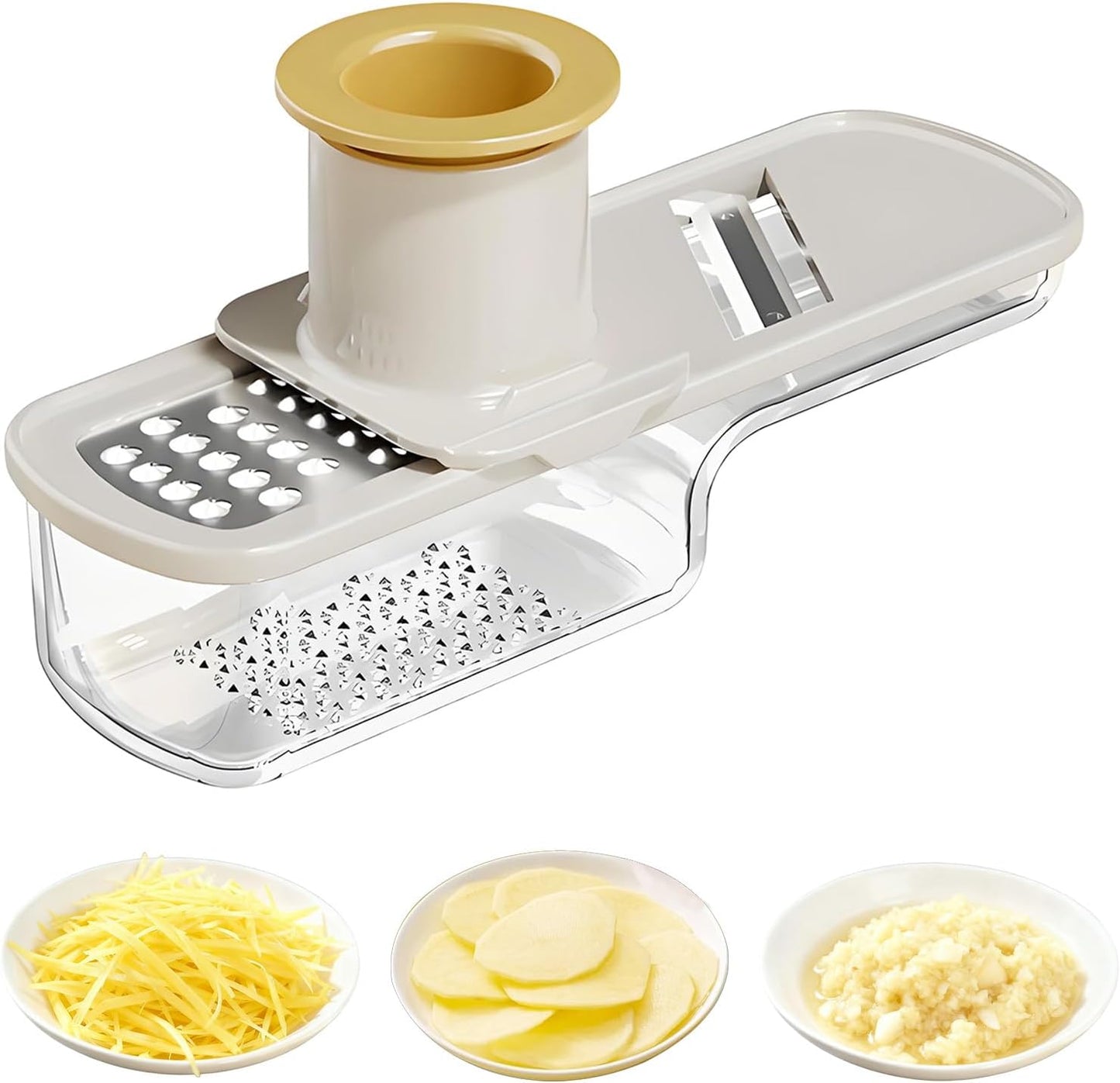 Mini Garlic Slicer,Functional Mandoline Slicers,Veggie Shredder,3 in 1 Ginger Garlic Grater with Hand Guard, Grinder Vegetable Mandoline Cutter with Container (Green)