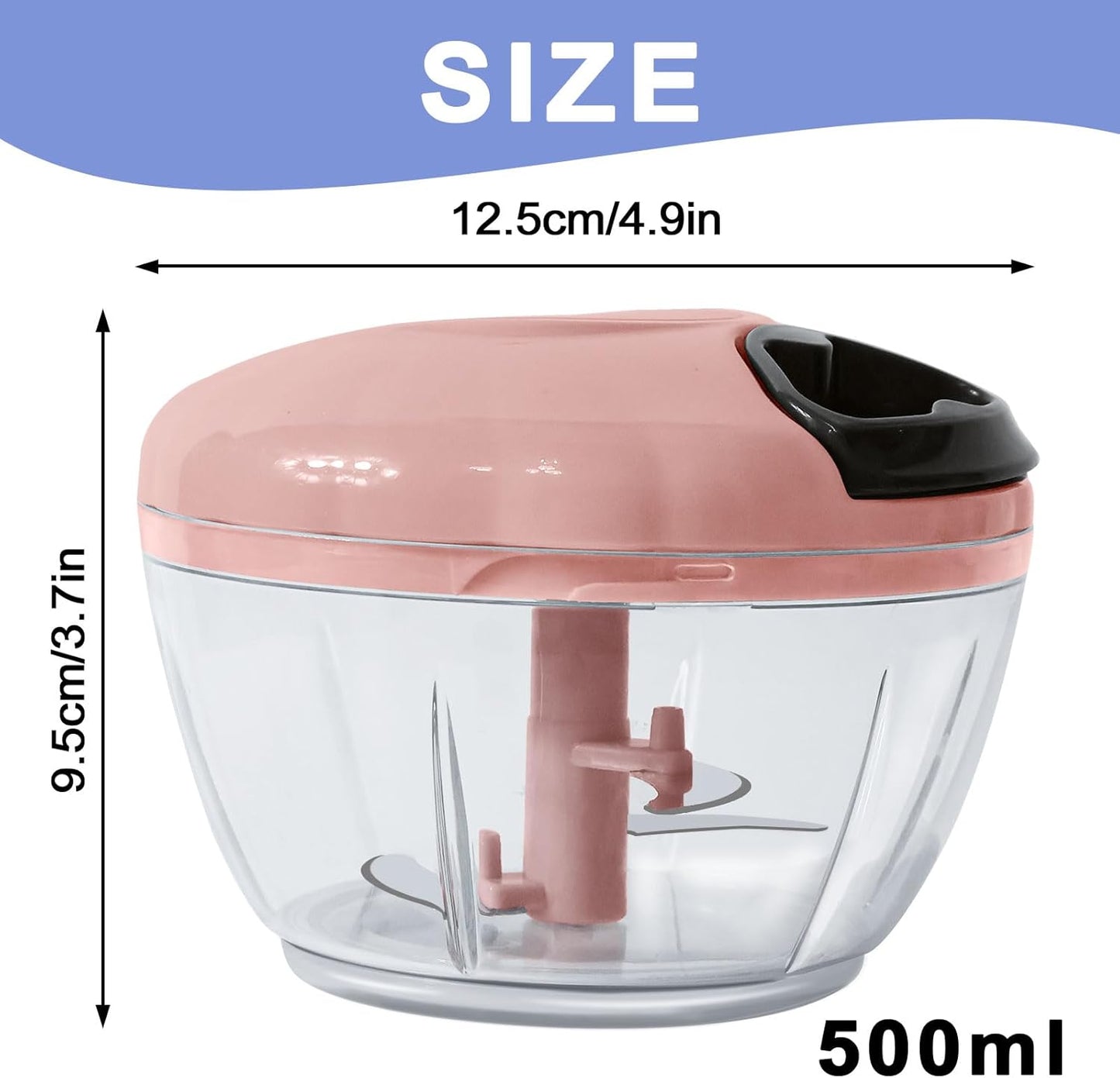 Garlic Chopper Mincer Manual Vegetable Chopper 500ml - with Pull String Garlic Press Crusher 5 Sec Chop Food Quickly, for Garlic, Ginger, Potato, Avocado, Onion, Salad, etc., Pink