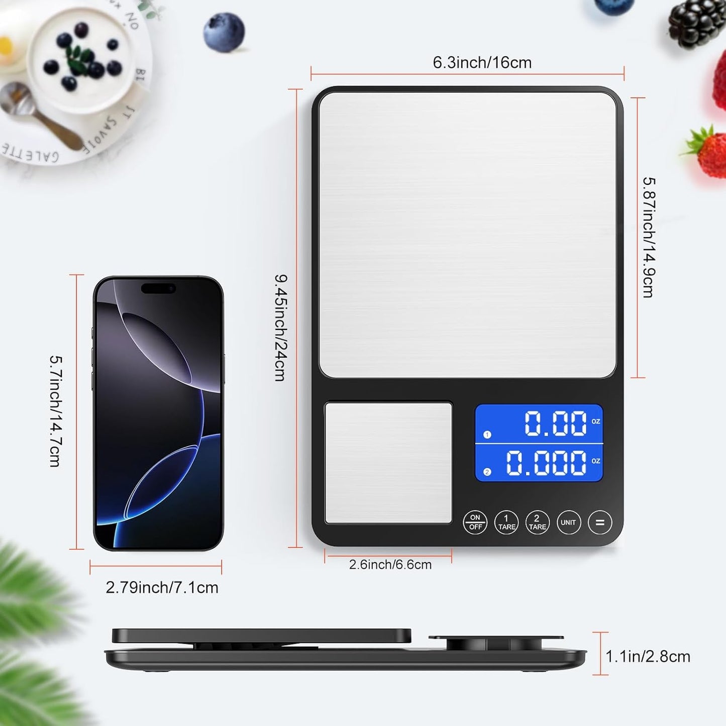 KUAIVO Smart Nutrition Food Scale with TFT Display, Tracks Calories, Fat, Carbs & Protein, Works with App for Daily Reports, 50 Built-in Foods, 23 Nutrients, Digital Kitchen Scale for Meal Prep