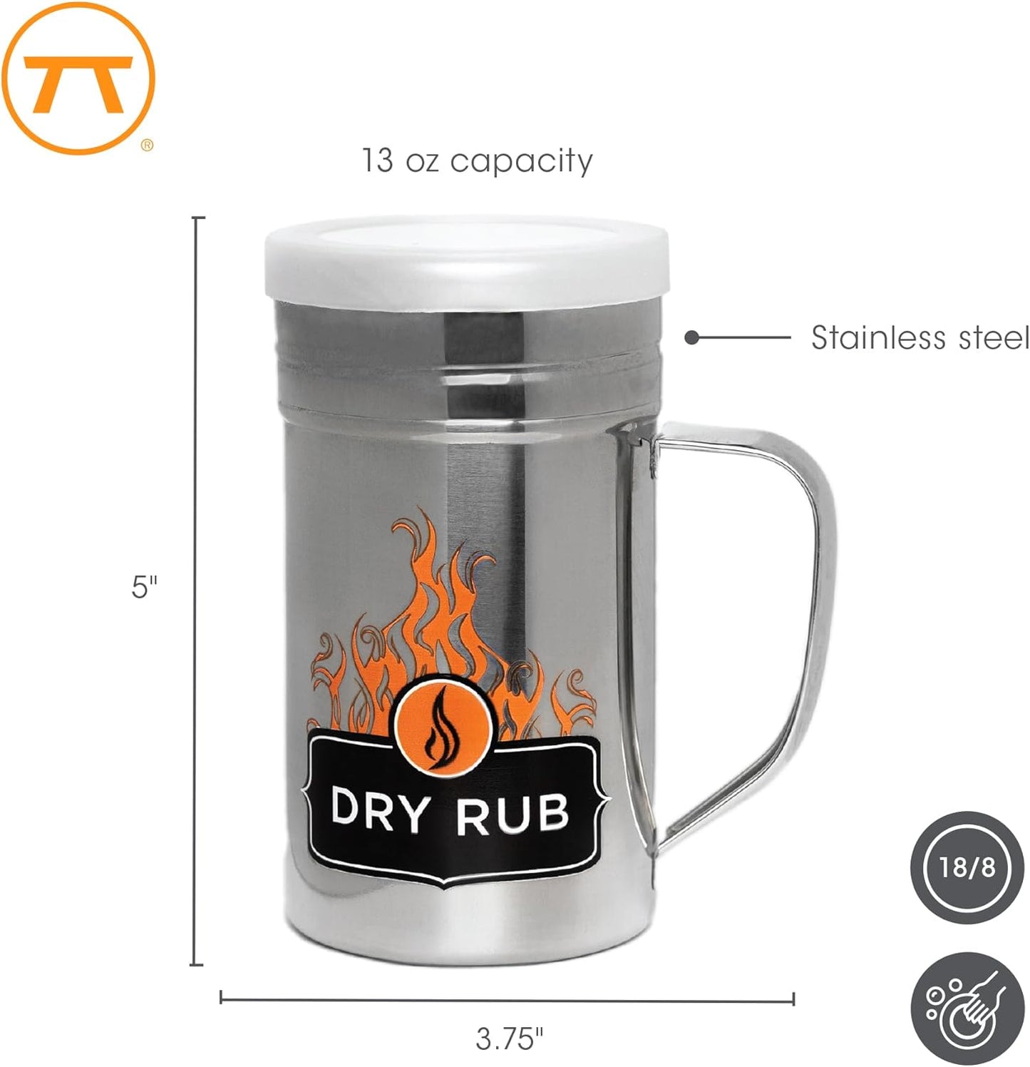 Outset Stainless Steel Dry Rub Shaker With Lid, 13oz Seasoning Dispenser