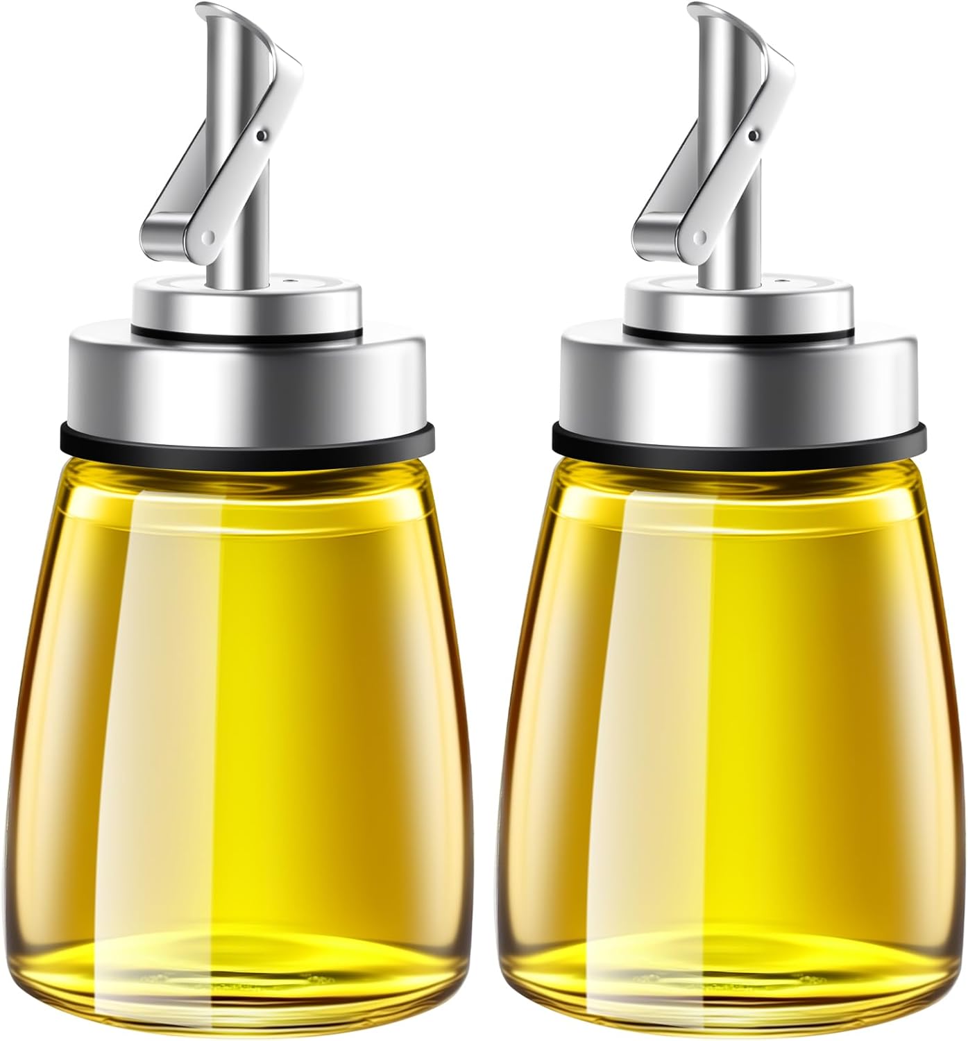 Glass Oil Dispenser Bottle with Stainless Steel Spout, Automatic Opening Lid, for Cooking Oil, Vinegar, Sauces, Syrup, 6OZ
