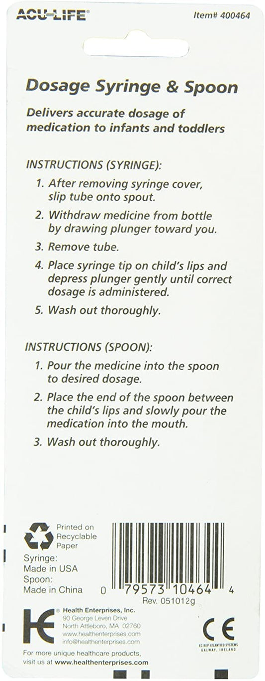 Acu-Life Teaspoon Dosage Spoon, Delivers Accurate Dosage, Easy to Read, Medical-Grade Measuring Spoon, 2 TSP/10 ml, BPA Free