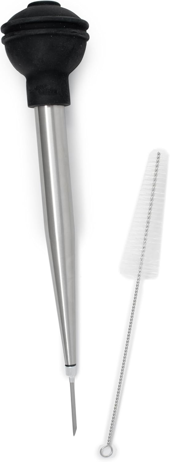 Norpro Deluxe Stainless Steel Baster with Injector and Cleaning Brush 11" x 2" x 2"