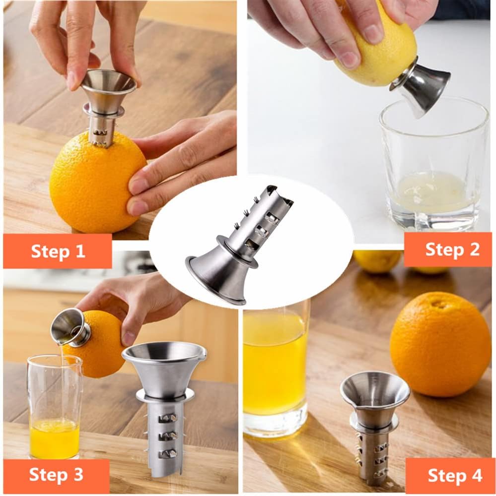 Stainless Steel Manual Lemon Juicer Squeezer Reamer, Hand Held Citrus Juicer and Orange Pourer