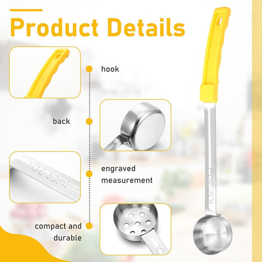 Teenyyou 8 Pcs Portion Control Serving Spoons Portion Scoops Cups Solid and Slotted Stainless Steel Ladle Spoon for Food, Serving Utensils Set for Parties(4 Colors,4 Sizes)