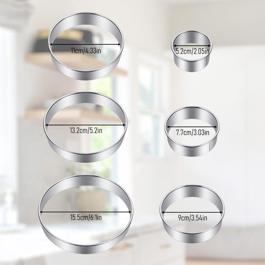 6 Pcs Round Cookie Cutter Set (2, 3, 3.5, 4, 5, 6 Inch) Stainless Steel Round Biscuit Cutters Circle Biscuit Cookie Cutters Large Circle Cutter for Food Baking Biscuits,Pastry,Donuts