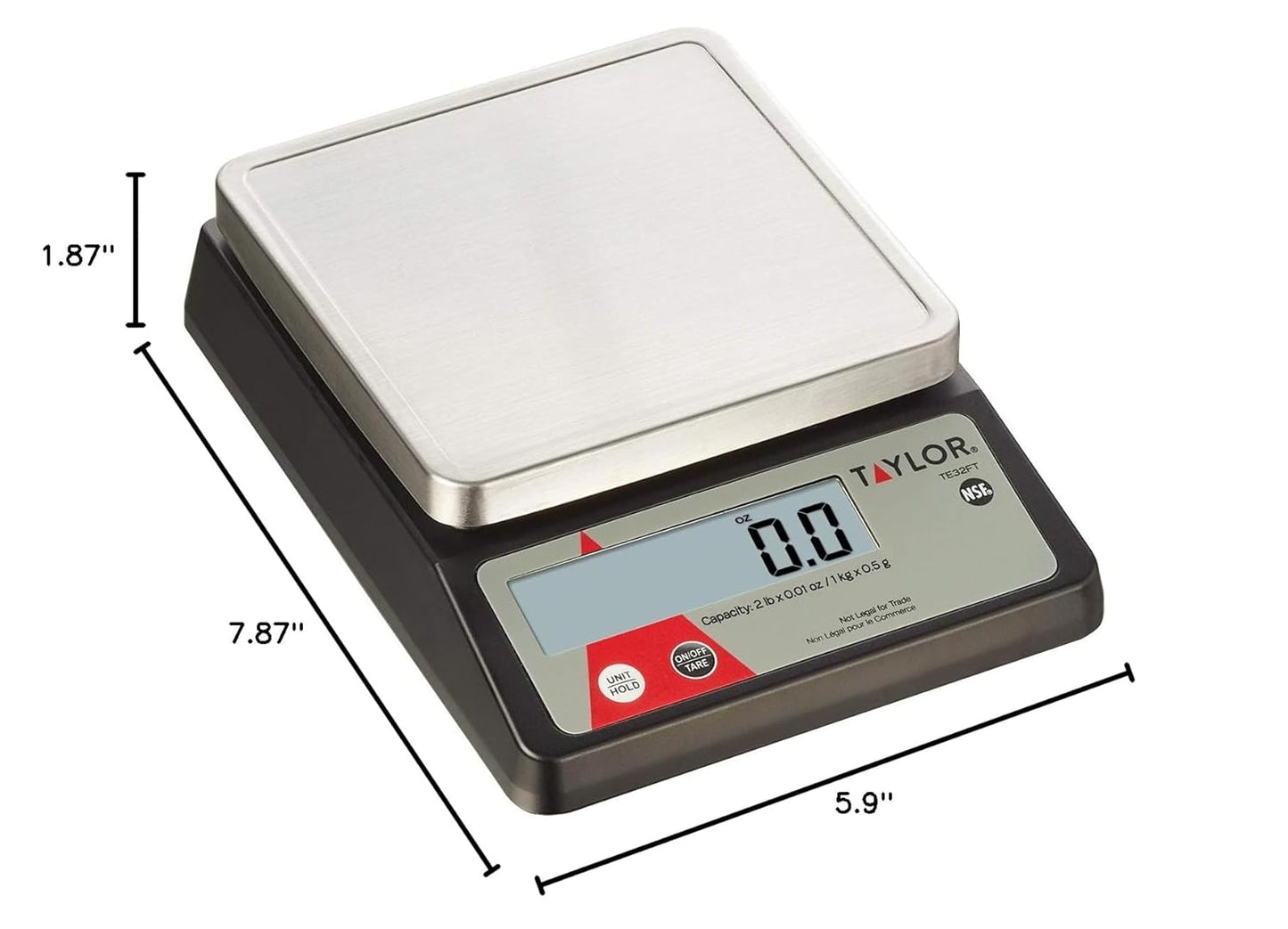 Taylor Compact Digital Portion Control Scale, Food Scale for Precise Weight Measuring and Portion Control, Tare and Hold Function, NSF, 32OZ, Stainless Steel Platform
