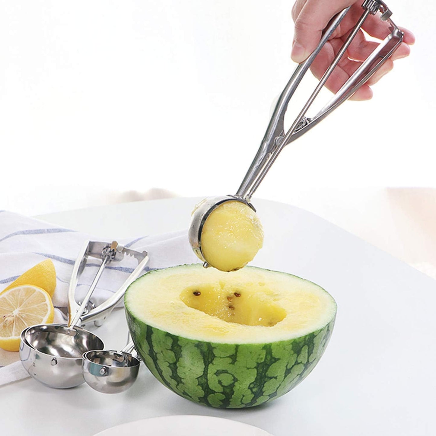 Ice Cream Scoop Set, Steel Ice Cream Scoop, Cookie Dough Metal Cupcake spoons Include Large-Medium-Small Sizes Balls for Ice Cream, Cupcake, Muffin (3 PCS)