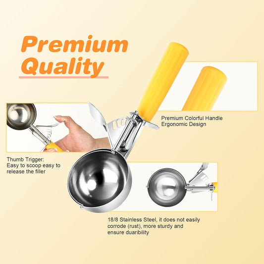 Ice Cream Scoop with Trigger, Cookie Scoops Set of 3 Portion Scoop 18/8 Stainless Steel Cupcake Measuring Scoop for Cookie Dough Cupcake Batter Ice Cream (4 oz + 2 oz + 0.8 oz)