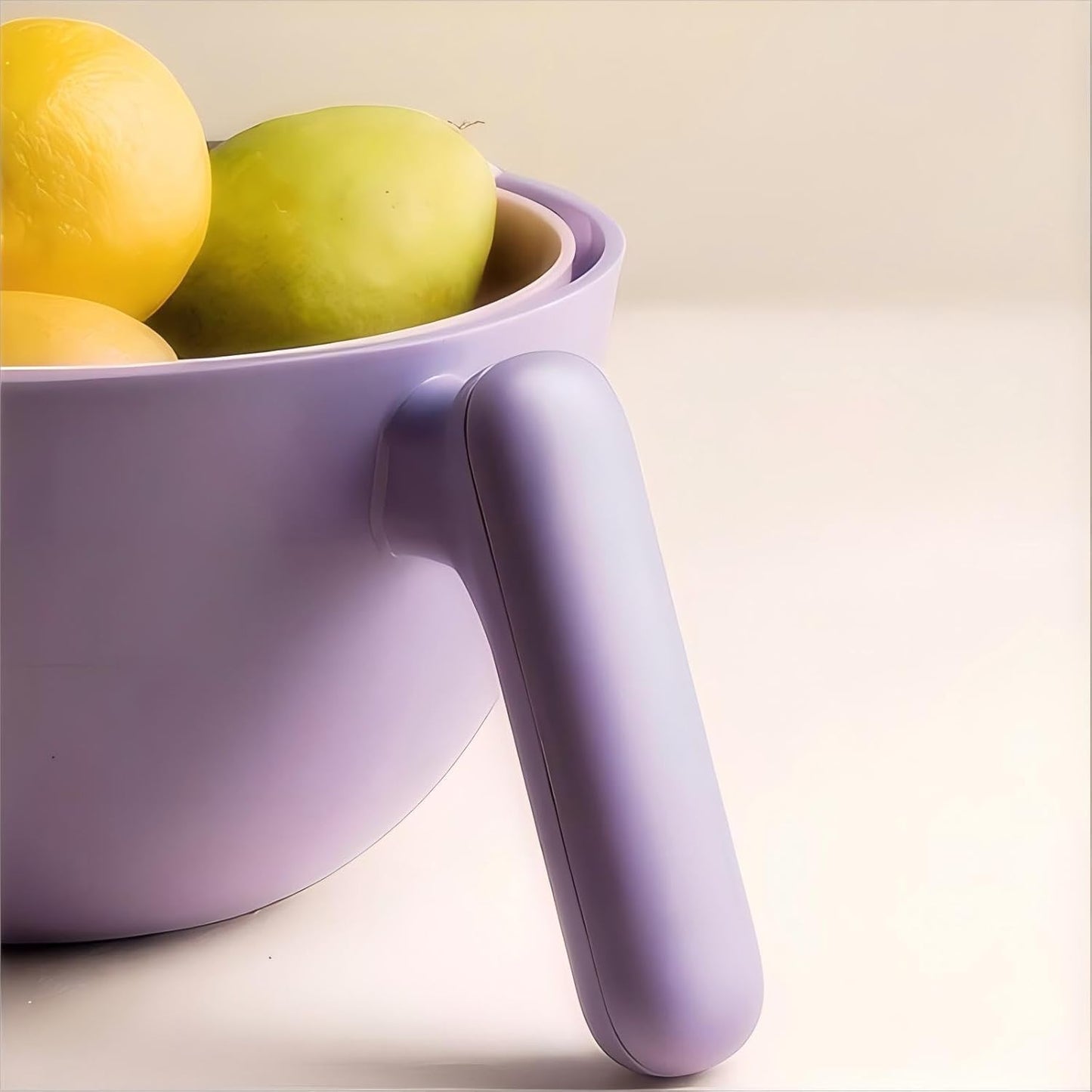 2-1 Kitchen Colander Rotating Washing Basket with Handle - Pasta Strainer - Fruit Washing Bowl with Strainer - Fruit Rinser Container (Avocado Green)
