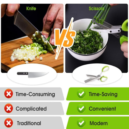 Herb scissors, kitchen scissors, 5 blades with cap, kitchen gadget. Can also be used for paper cutting. Sharp, made of stainless steel.