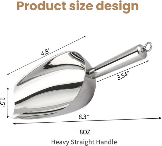 12 Oz 304 Stainless Steel Ice Scoop with Magnetic Hook - Heavy Duty Commercial Ice Shovel for Ice Maker & Freezer, Large Scooper for Bar, Kitchen, Party & Pet Food, Easy to Clean (Silver)