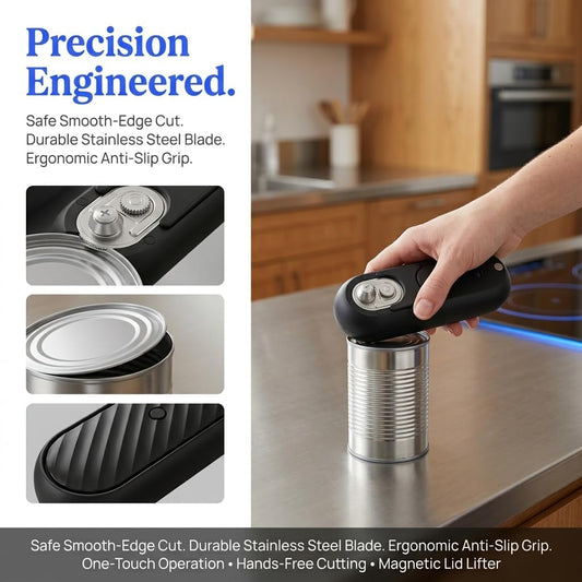 Electric Can Opener-Hands-Free Automatic,USB-C Rechargeable,Smooth Edge Opener for Seniors & Arthritis,120Min Runtime,Wall Mountable (Black)