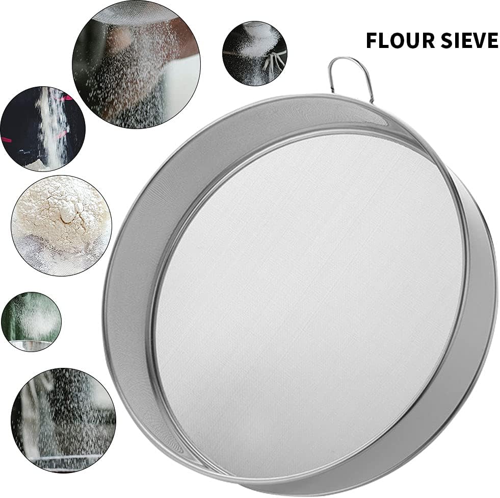 Flour Sieve, Sieve Fine Mesh Kitchen Home Stainless Steel With 80 Mesh Flour Sieve Durable Professional Round(Silver)