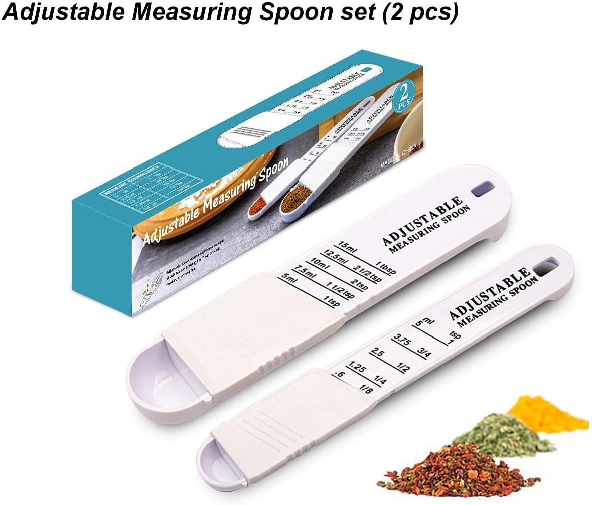 2-Piece Premium WinAimer Kitchen Adjustable Teaspoon And Tablespoon Set, Plastic, Measuring Spoon for Baking, Cooking Powder, Dry and Liquid Ingredient (White)
