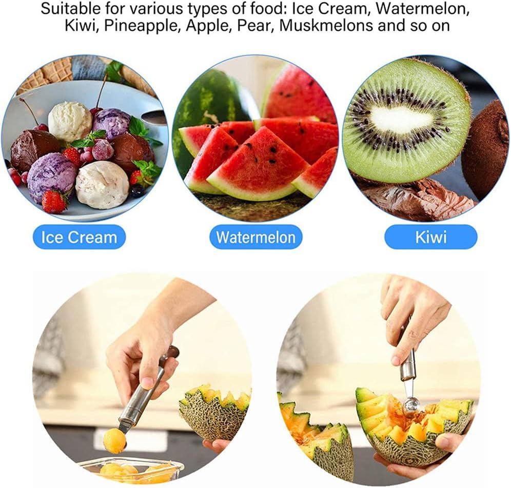 Double-Sided Fruit Melon Baller Spoon, 2 in 1 Stainless Steel Scoop Cutter 20cm