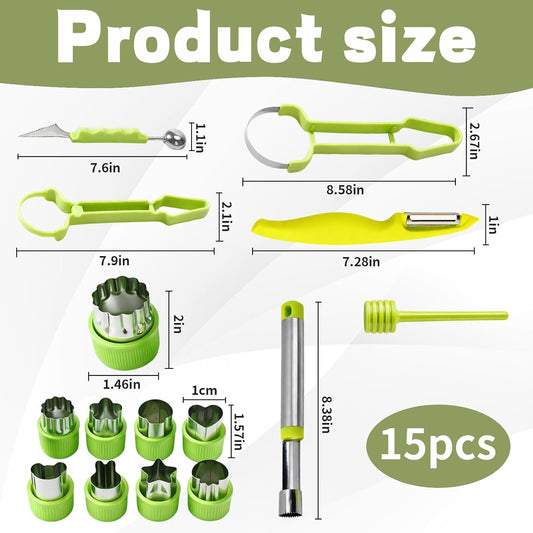 Melon Baller Scoop Set,15-Piece Fruit Cutter Shapes Kit with Melon Baller,Stainless Steel and PP Material for Fruit Carving and Kitchen Use,Durable Fruit Shape Cutters for Professional and Home Chefs