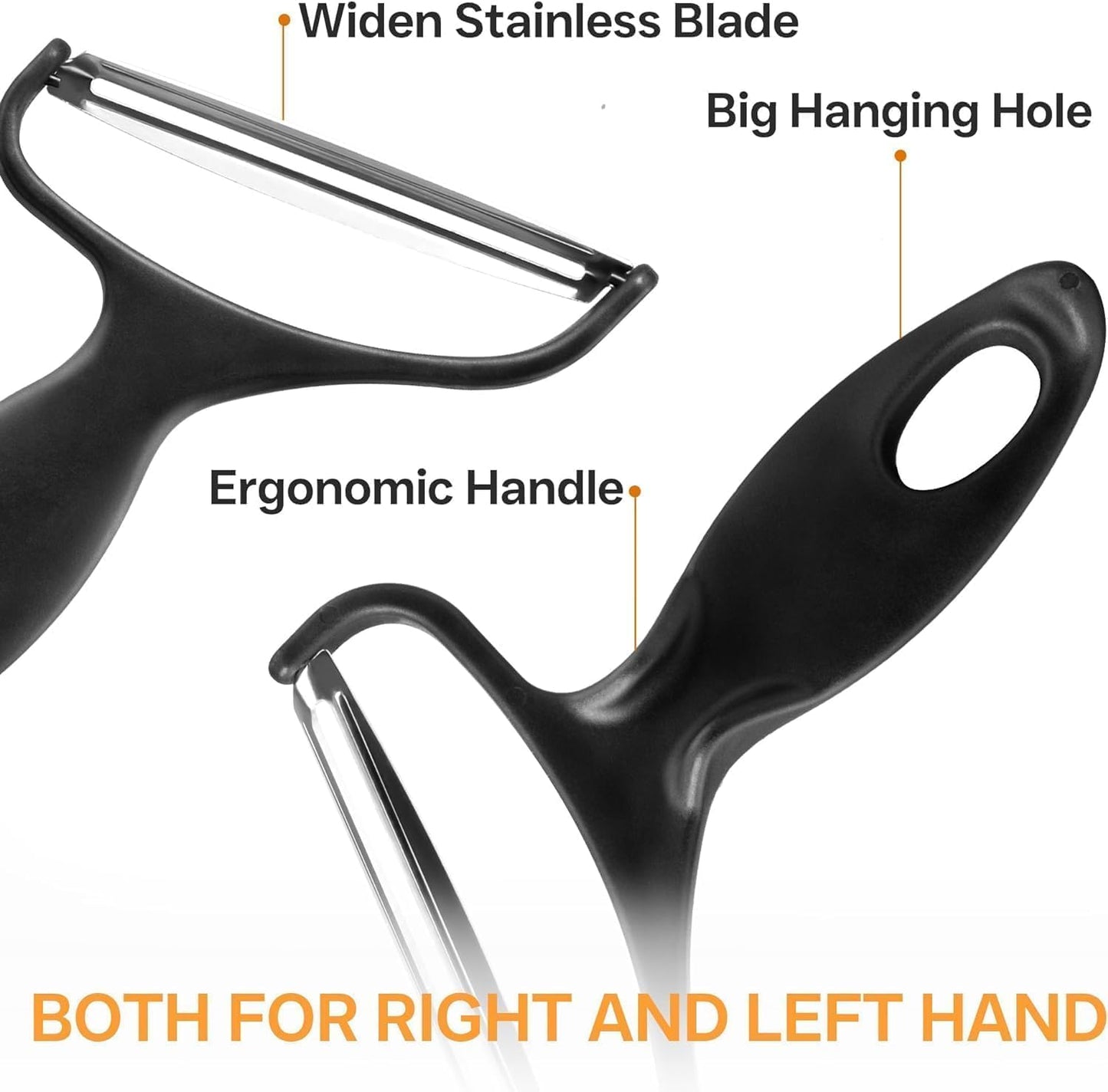 Black Vegetable Peeler Large Peelers for Kitchen, Y Wide Veggie Shredder for Cabbage Lettuce Julienne, For Fruit, Carrot, Vegetable, Potato Swivel Stainless Steel Blades Big Size Graters