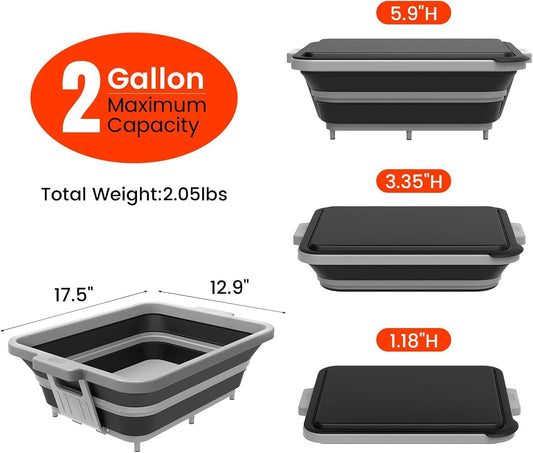 Collapsible BBQ Prep Tub with Locking Cutting Board Lid - 17.5" Meat Marinating Container & Brisket Prep Station, Space-Saving Portable Sink for Grilling, Camping & RV