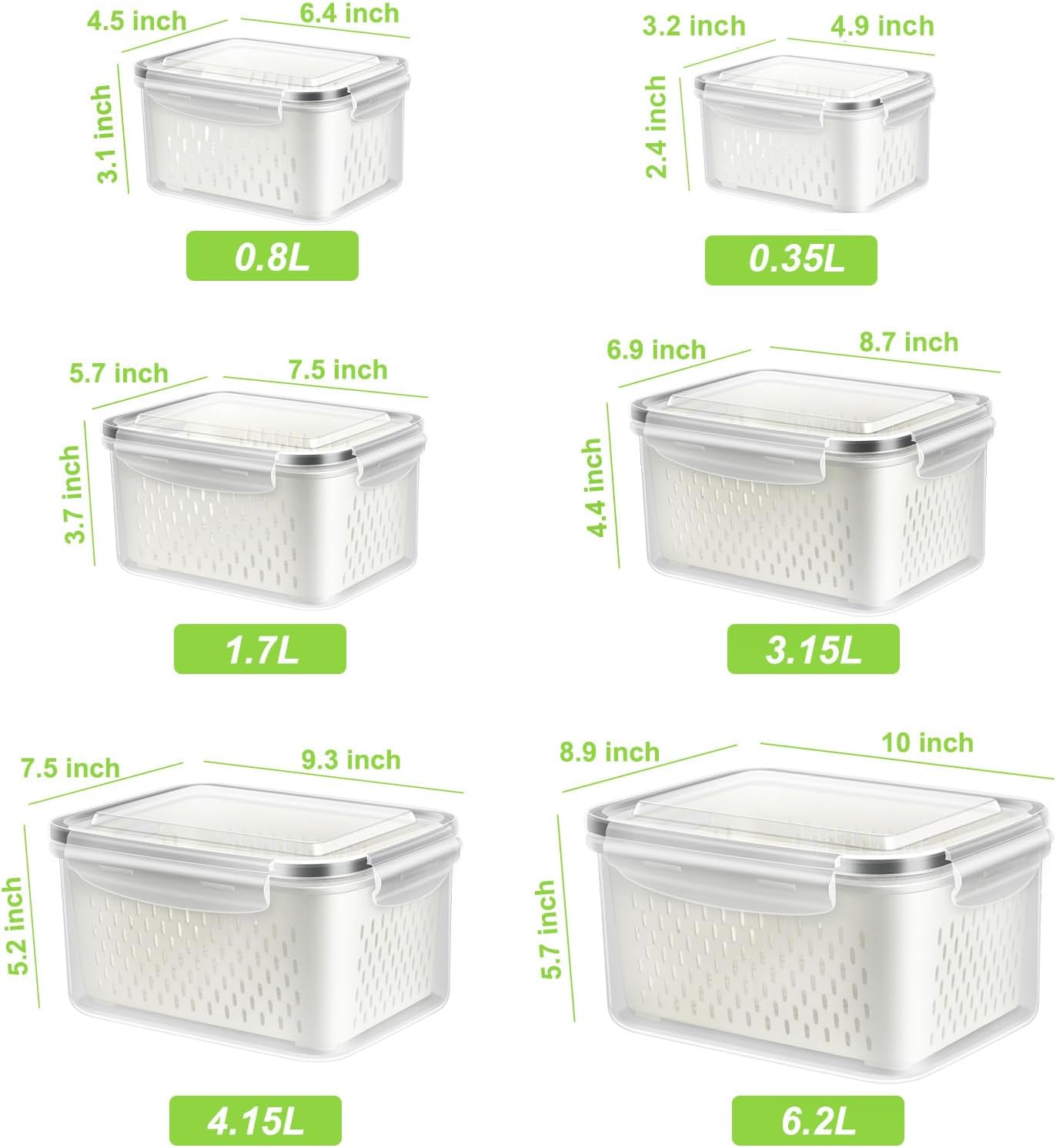 TBMAXS 5 Pack Fruit Storage Containers for Fridge Food Container with Colander Airtight BPA Free Plastic Berry Keeper Produce Vegetable Saver Bins Keep Fresh