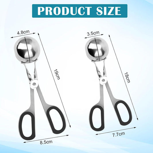 Meatball Maker, AHIER 2PCS None-stick Meatball Scoop Ball Maker with Detachable Anti-Slip Handles, Stainless Steel Meat Baller Cake Pop Scoop for Kitchen (1.38"&1.78")