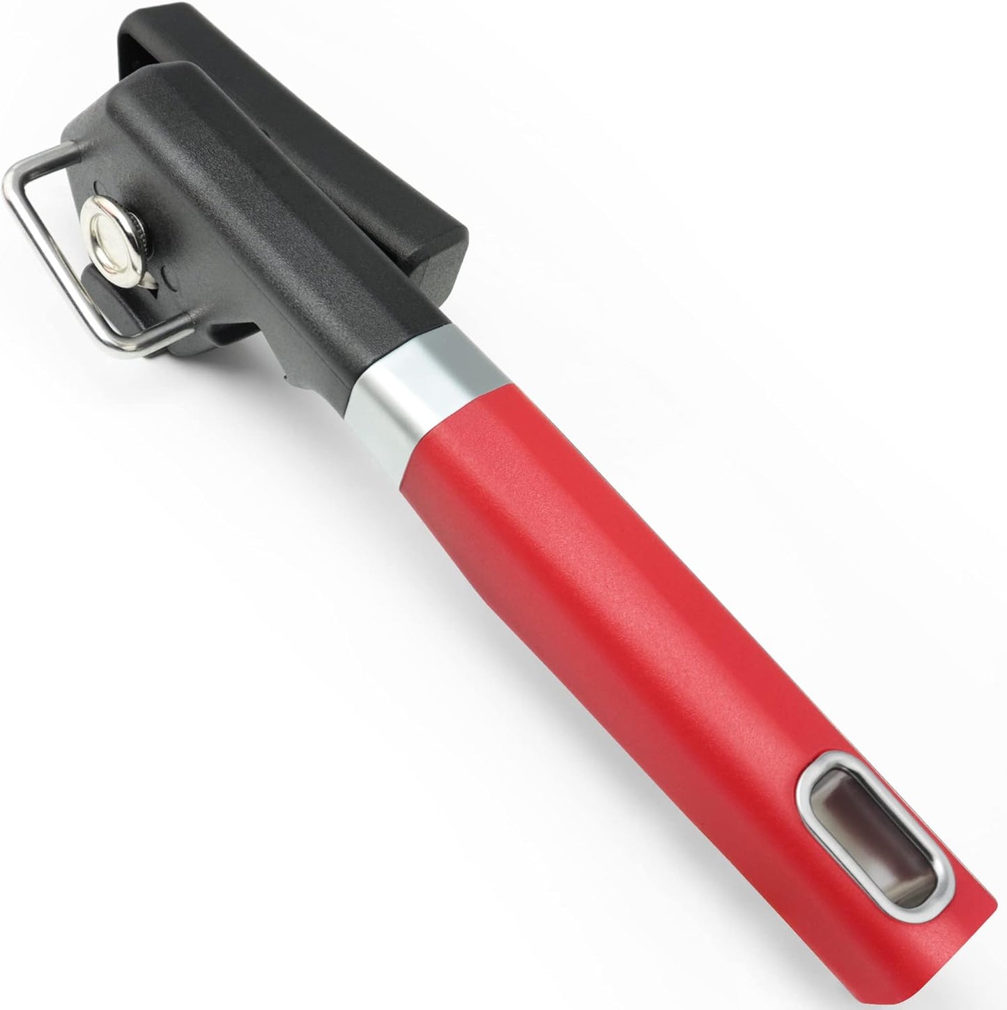 PrinChef Safety Can Opener Smooth Edge, Built-in Bottle Opener | Rust Proof Can Opener Manual, with Sharp Blade| Handheld Can Openers Heavy Duty, Side Cut Design, Easy and Safe to Use, Red
