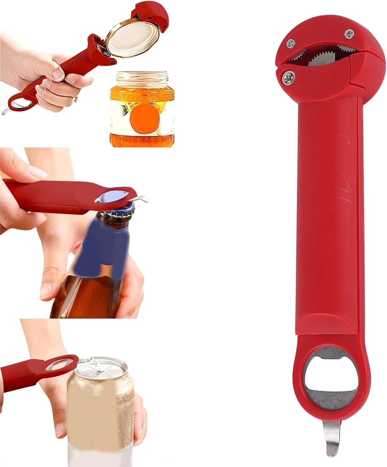 3 in 1 Jar Opener Bottle Opener Beer Soda Can Opener Manual, Adjustable Cap Screwer Jar Openers for Weak Hands Gifts for Seniors or Arthritis, Bottle Opener Magnet for Kitchen Storage (Beige)
