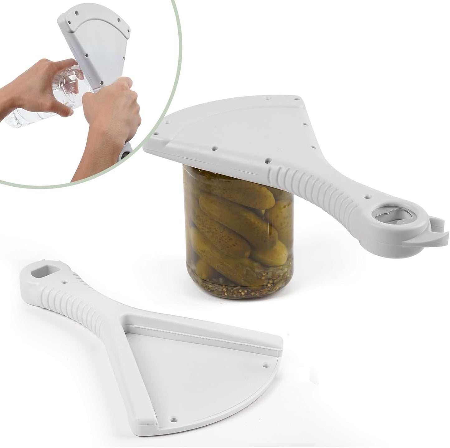 Jar Opener for Weak Hands, Ergonomic Bottle Opener Grip with Limited Hand Strength, Multi-Function Kitchen Gadget for 0.5-5.1 Inch Lids, Gray