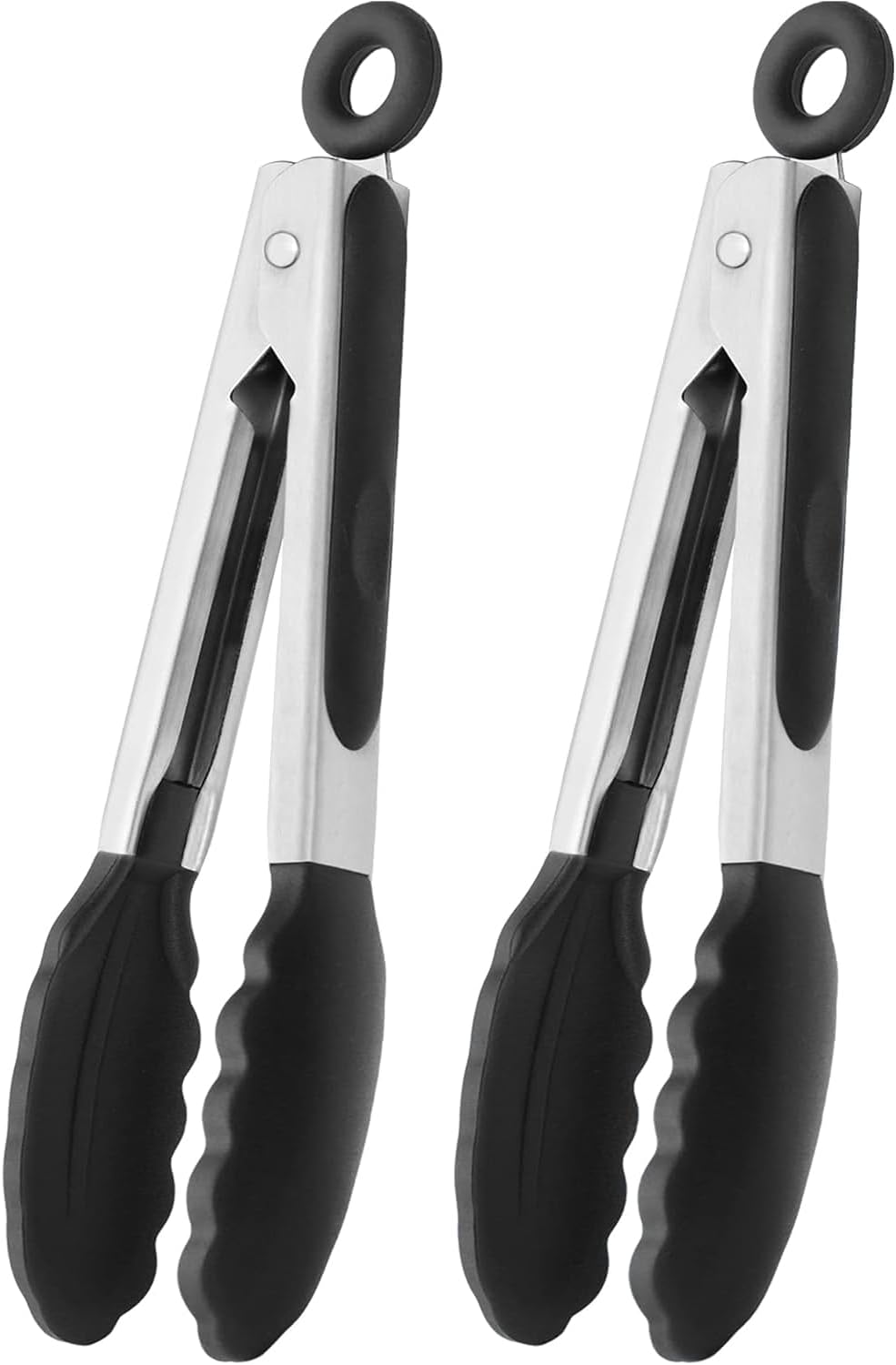 7 Inch Serving Tongs with Silicone Tips Mini Stainless Steel Food Tongs, Set of 2