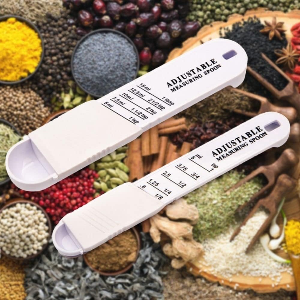 2 PCS Adjustable Measuring Spoon Set, Measuring Dry/Liquid Ingredients, Metering Spoon for Baking, Cooking
