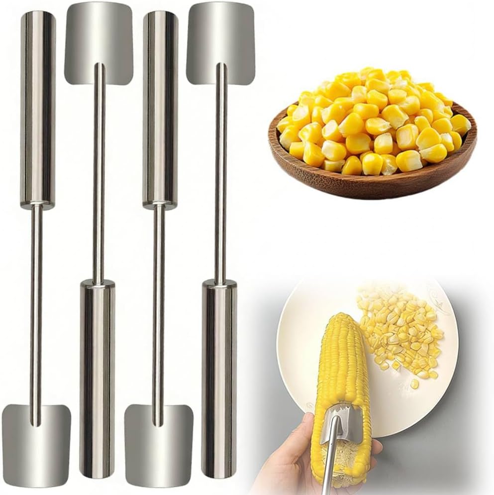 Corn Peeler for Corn on The Cob: Stainless Steel Corns Stripper Tool with Long Handle - Quick Corns Cutter for Kitchen, BBQ, Salad & Meal Prep (1)