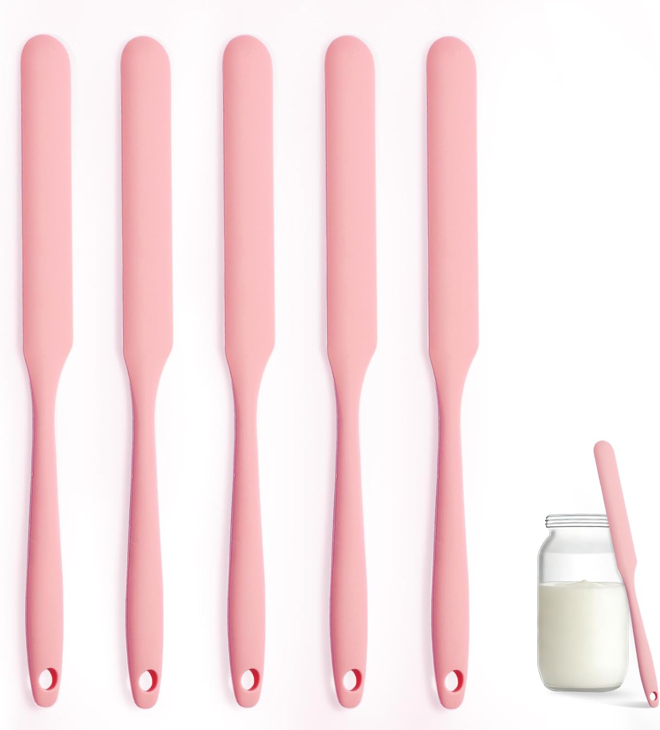 Silicone Jar Spatula Set of 3, Long Handle Skinny Spatula and Spurtle for Sourdough Starter, Flexible Jar Scraper for Peanut Butter, Jam, Icing, Cream with No Batter Left Behind (3)