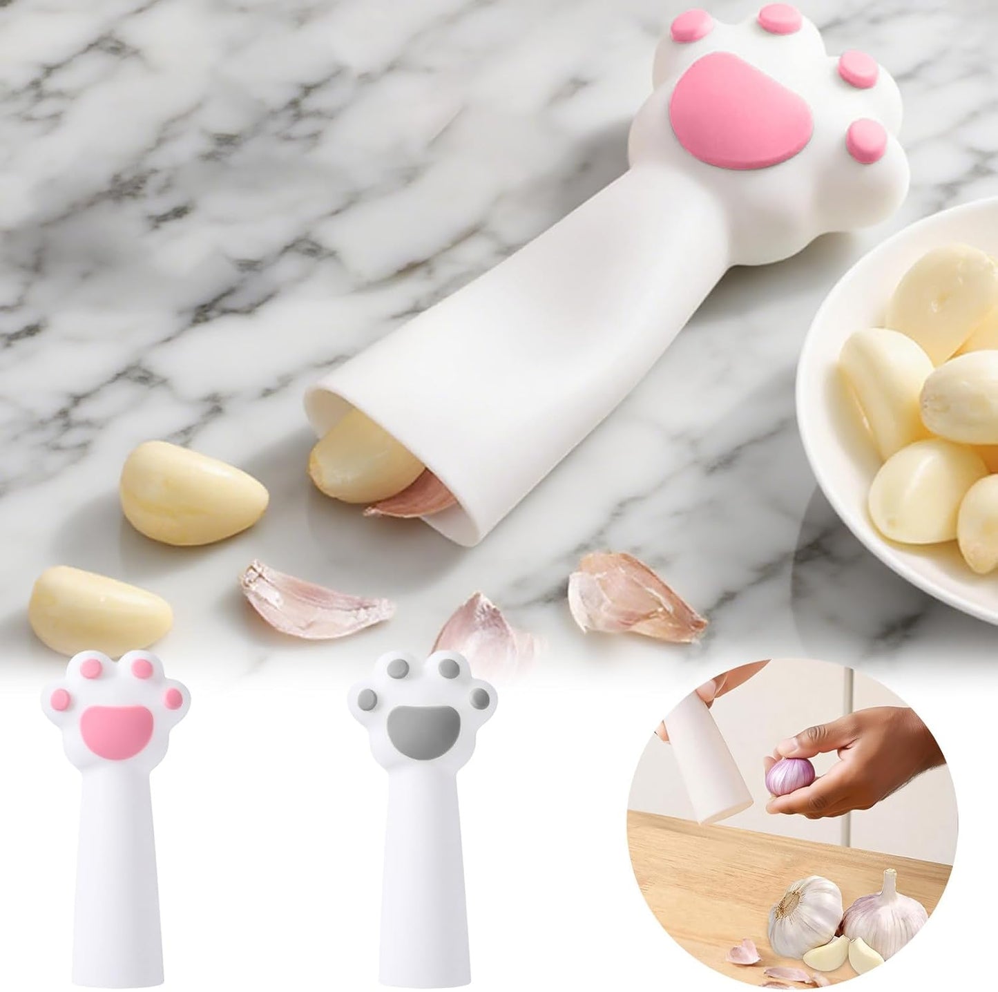 Garlic Peeler, Garlic Roller Peeling Tube Tool, Easy Quick to Peeled Garlic Cloves, Useful Kitchen Tool for Garlic (Grey+Pink)