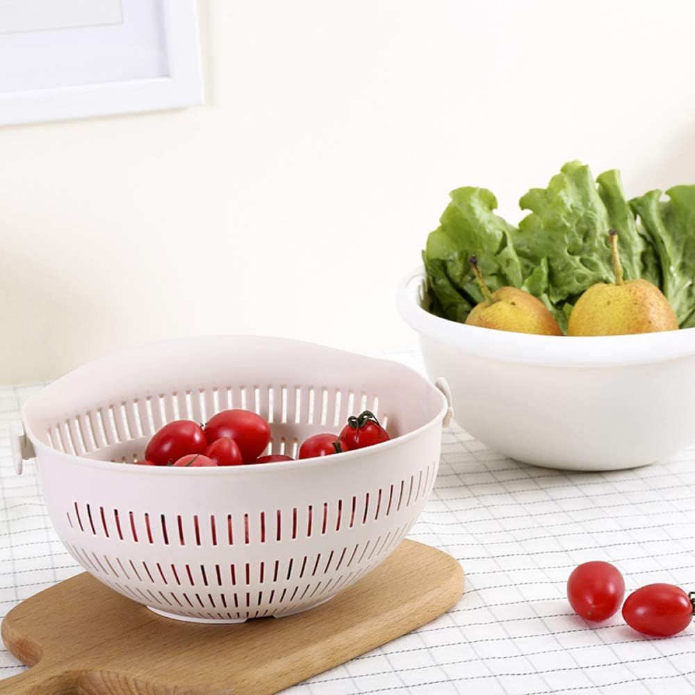 Double Layer Swivel Drainer 2 in 1 Bowl Strainer Combo - Kitchen Colander Fruit Wash Strainer for Cleaning Veggies, Noodles (Beige)