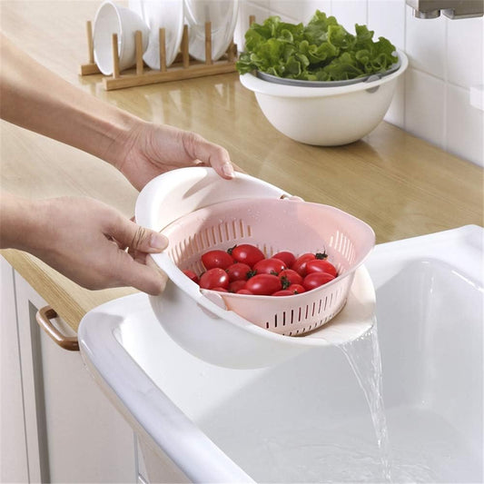 Colander Strainers for Kitchen, Fruit Cleaner Double Layer Drain Basket Fruit Vegetable Washing Bowl, Fruit Cleaning Bowl(white)