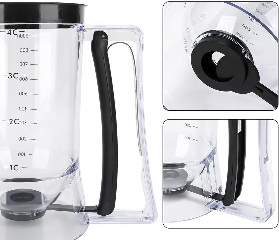 Complete Pancake & Cupcake Batter Dispenser Set - 4 Cup Capacity with Silicone Spatula, Basting Brush & Egg Rings - BPA Free All-In-One Breakfast & Baking Kitchen Tool for Home Cooking