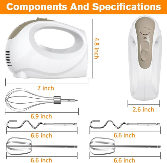 Hand Mixer, 5-Speed Electric Whisk with Turbo Boost Includes 5 Stainless Steel Attachments - Great Stand Mixer Alternative for Baking Cakes, Bread & More
