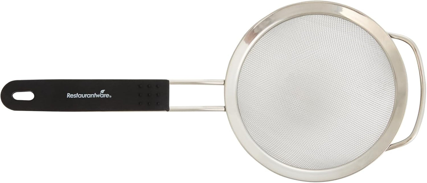 Restaurantware Fine Mesh Strainer Set of 3 Different Sizes with Silicone Handle Stainless Steel Extra Fine Mesh Strainer Heat-Resistant Handle Dishwasher-Safe for Rice, Quinoa, Pasta