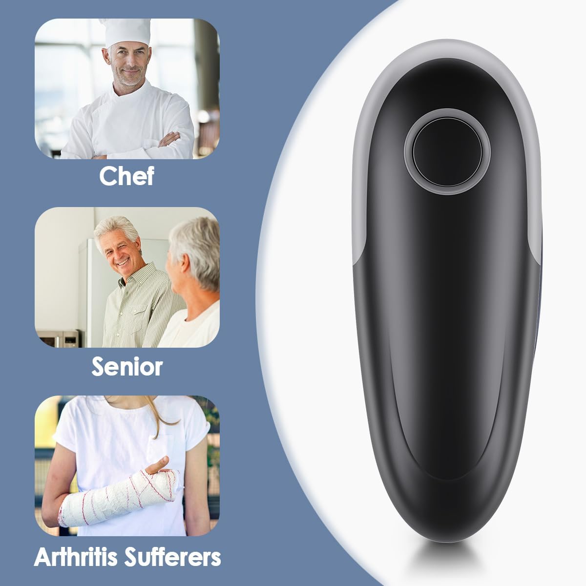 Electric Can Opener, One-Touch Automatic Can Opening with Smooth Edges, Food Safety Handheld Battery-Operated Can Opener for Kitchen and Seniors, Arthritis, Hands Free, Lid Remover, Kitchen Gadgets