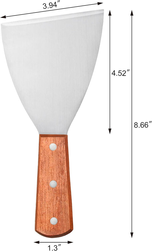 New Star Foodservice Stainless Steel Slant Edge Grill Scraper with Wood Handle, 4 x 8.5 Inch Restaurant Grade Griddle Scraper, Flat Top Scraper, Grill Cleaning Tool