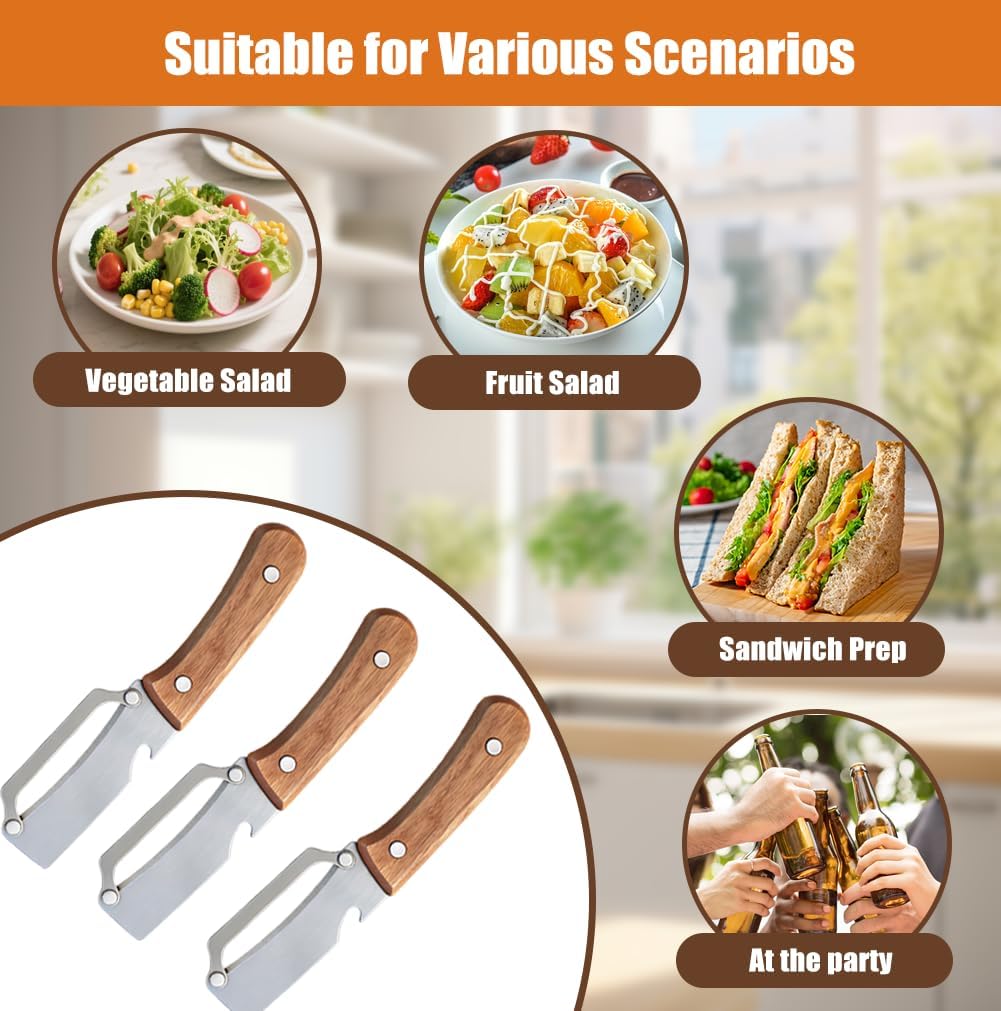 3PCS MultiFunctional Vegetable Peeler, 2 in 1 Stainless Steel Vegetable Peeler with Wooden Handle and Bottle Opener, Sharp Veggie Peeler, Peelers for Kitchen, Fruit Apple Potato Pumpkin Papaya