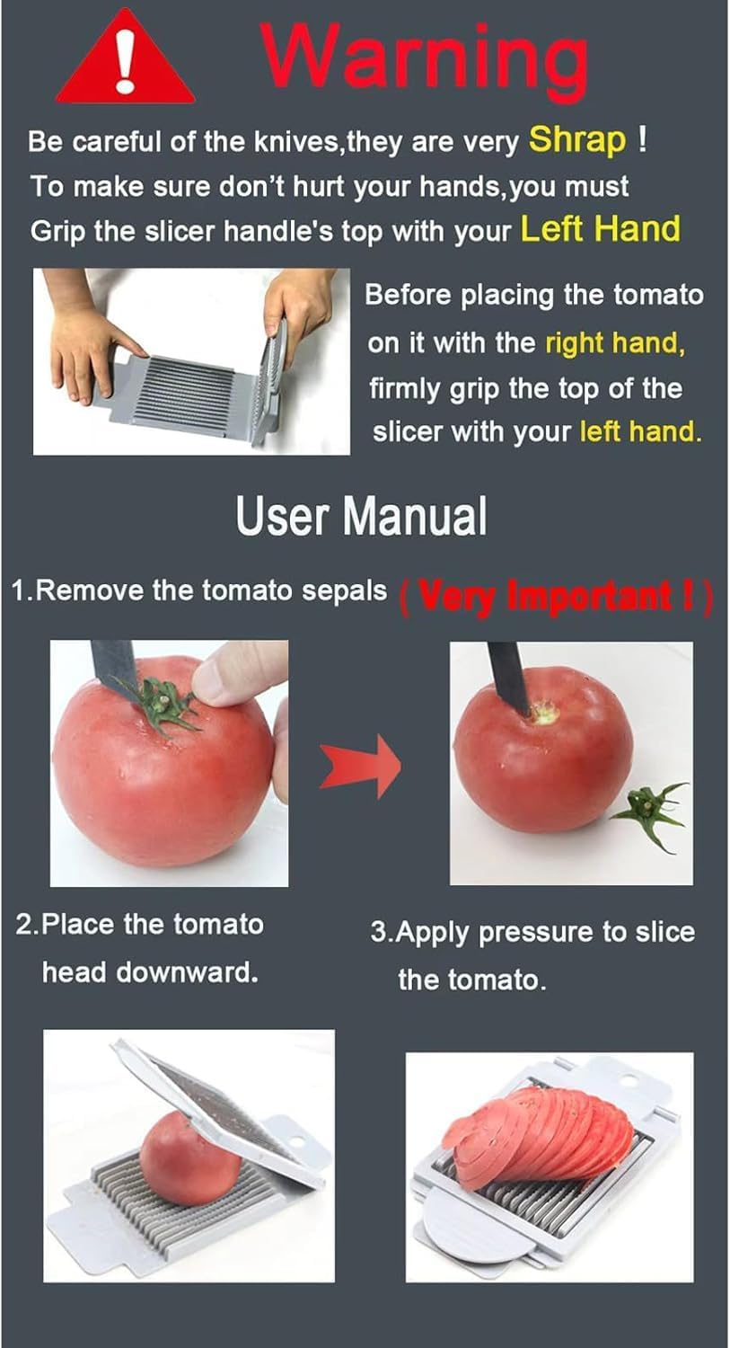 Tomato Slicer with 15 Sharp Blades | Stainless Steel Vegetable & Fruit Cutter | Easy-Grip Handle for Effortless Slicing | Lightweight Time-Saving Kitchen Tool