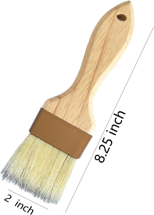 2 Inch Natural Boar Bristle Pastry Basting Brush Set - Wooden Handle Non-Shedding, Food Grade Cooking Brush for Butter, Egg Wash, Oil, Sauce, Baking (2 Pack)