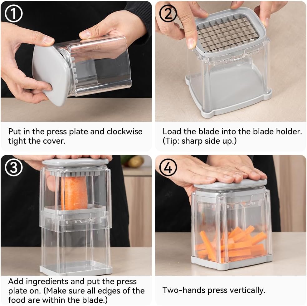 Badelite French Fry Cutter 3 in 1 Potato Onion Chopper Multifunction Egg Apple Slicer Kitchen Vegetable Cutter Dicer for Cucumber, Tomato, Zucchini, Carrot, Citrus Stainless Steel Blade