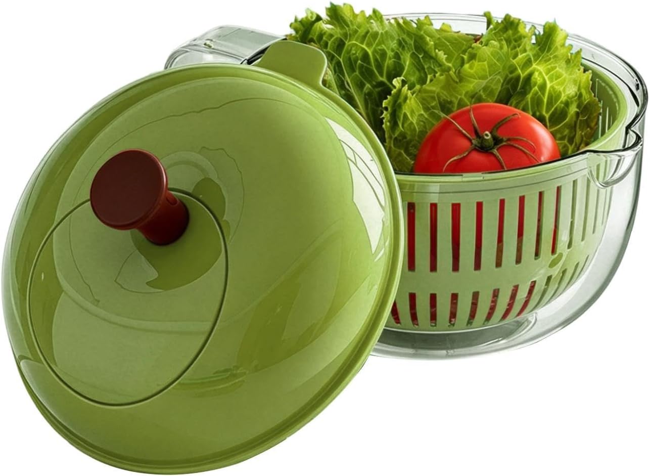 Fruit Washer Spinner Bowl - Hand Cranked Cleaning Container With Strainer Basket, Multi Function Produce Rinse Tool | Salad Berry Lettuce Home Kitchen Farmhouse Camping Picnic Travel Usage