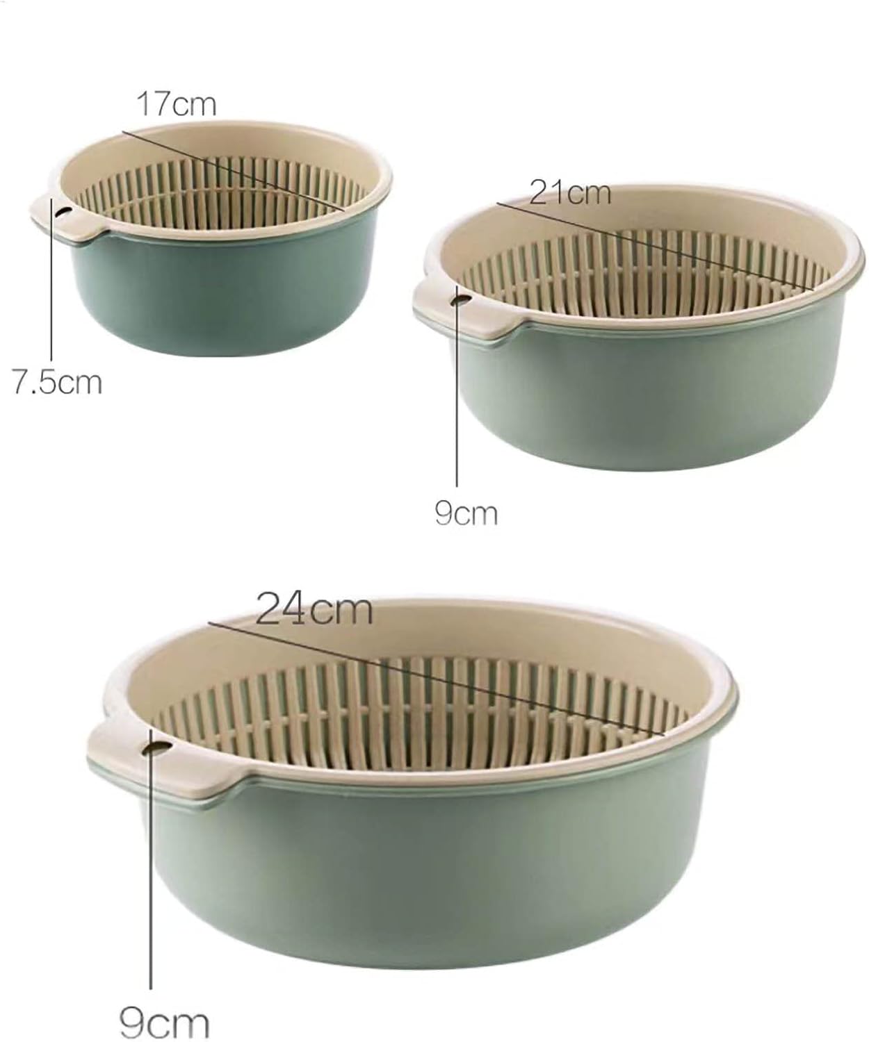 Double Layer Plastic Fruits Vegetable Washing Basket, Large Kitchen Strainer Colander Bowl Sets, Drain Bowls for Washing Washing Mixing, Detachable for Pasta Salad Berry(Large)
